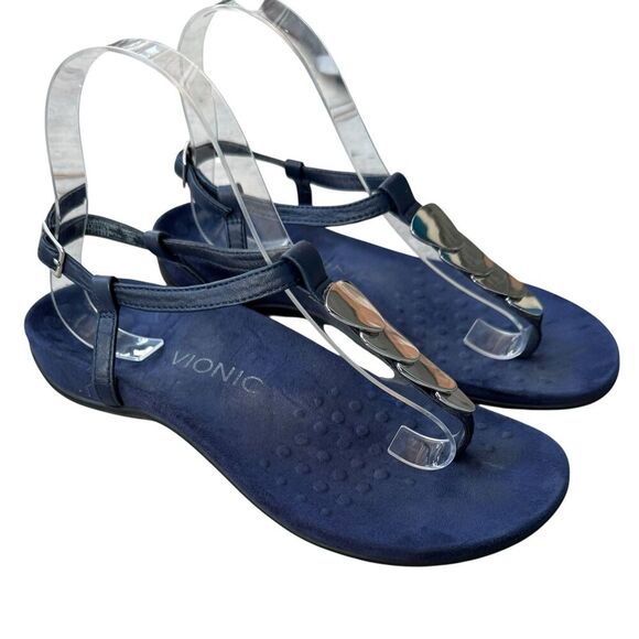 Vionic Rest MIAMI Blue Thong Slingback Sandal Metallic Detail Size 6 Orthaheel - Picture 3 of 7